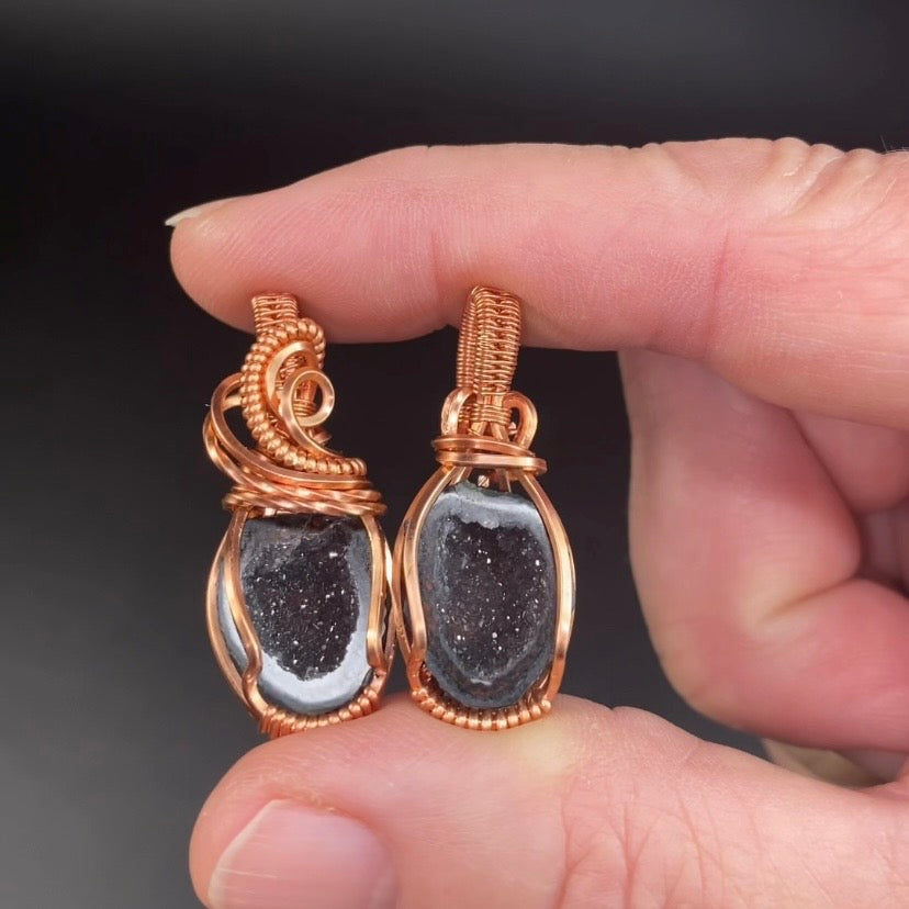 Matching Pair Tabasco Geode & Copper Wire Wrapped Pendants