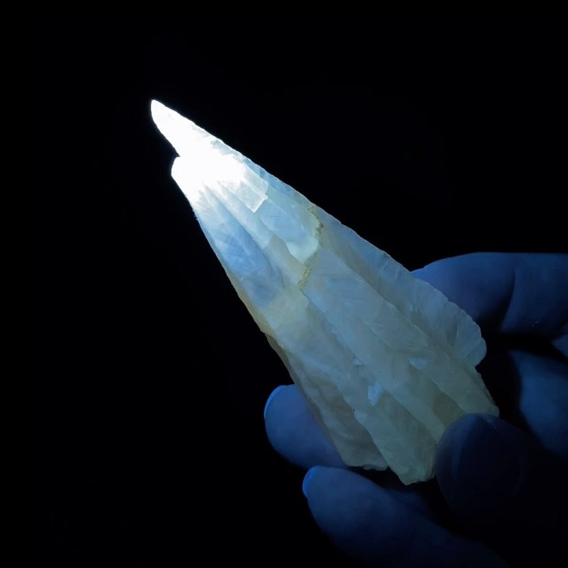 Phosphorescent Golden Feather Tapered Calcite Crystal