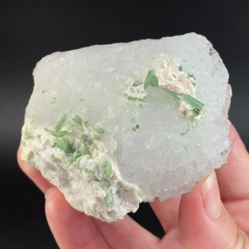 Etched Pollucite with Green Tourmaline from Laghman, Afghanistan