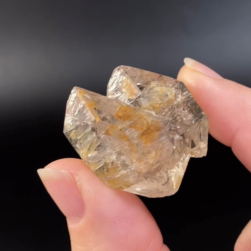 Double Terminated Twin Fenster Quartz Crystal with Fluorescent Inclusions