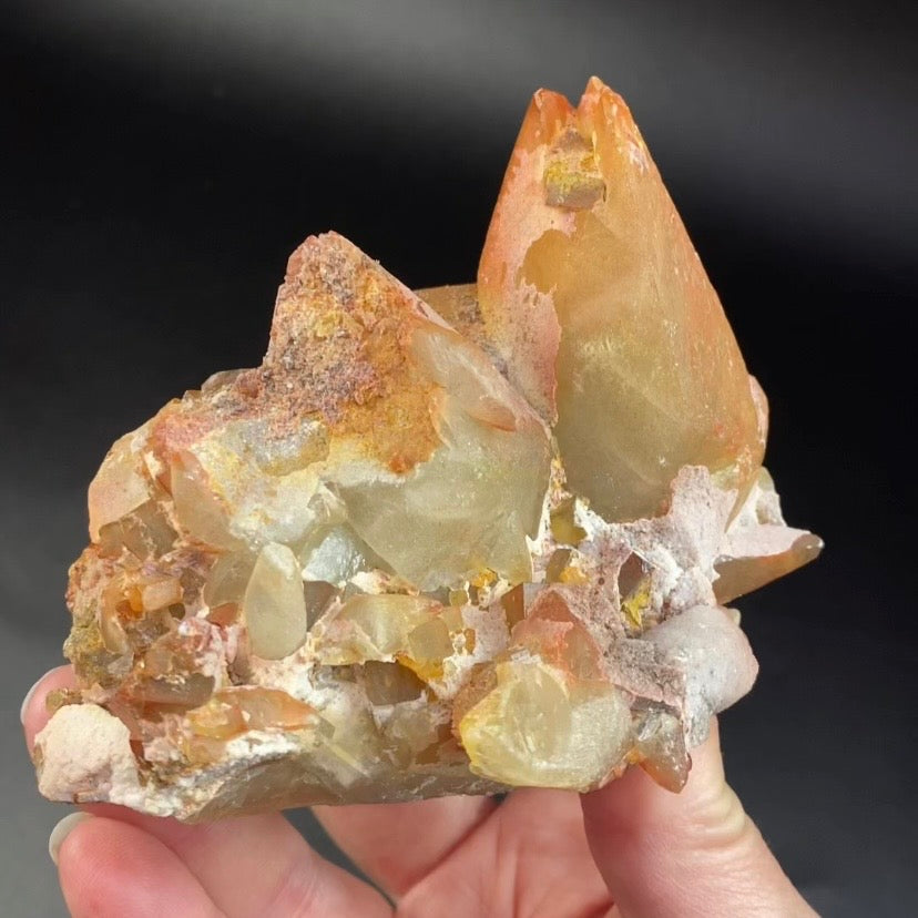 Scalenohedral Dog Tooth Calcite Crystal Cluster with Blue Gray Fluorite