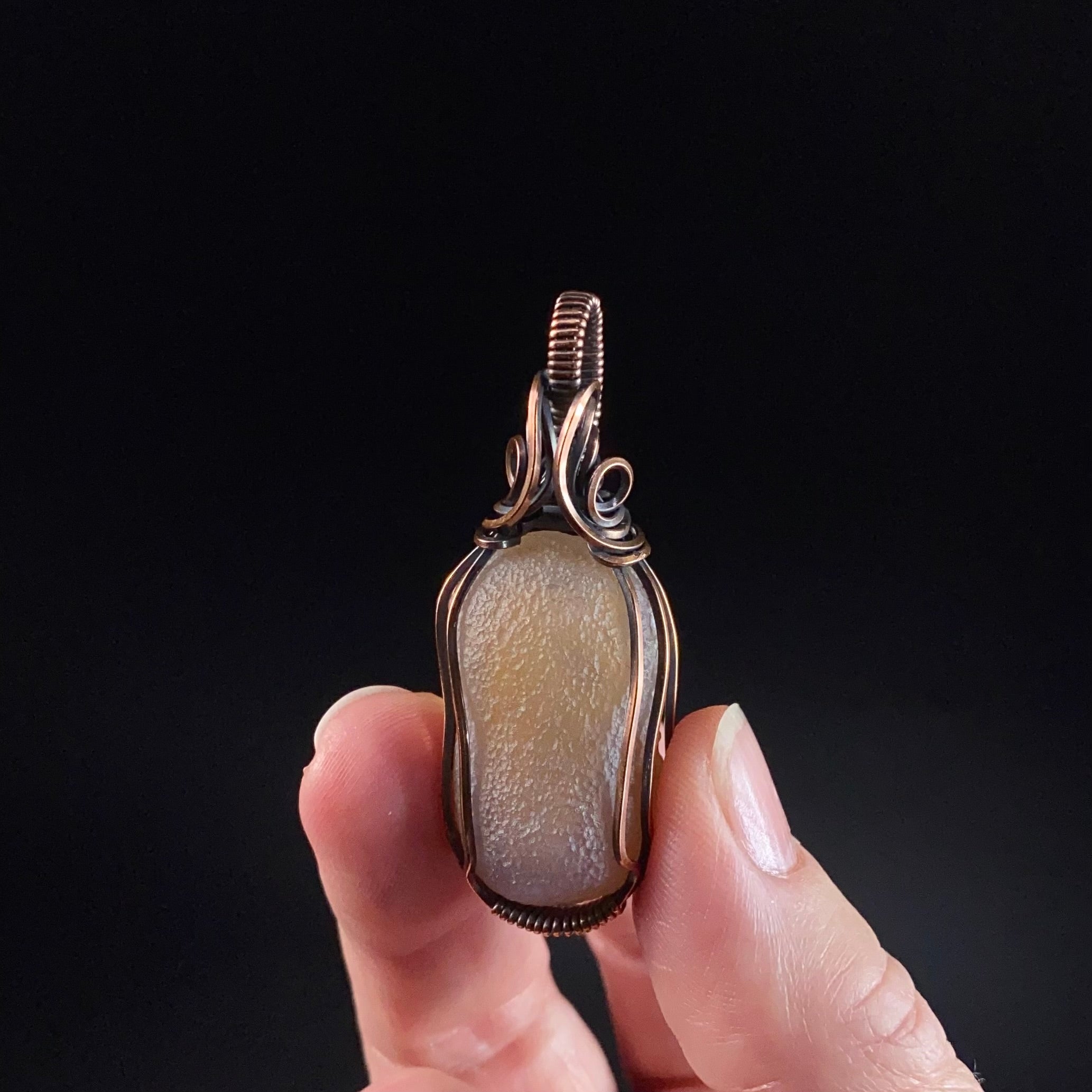 Gobi Desert Agate with Moving Sand Inclusions and Copper Wire Wrapped Pendant