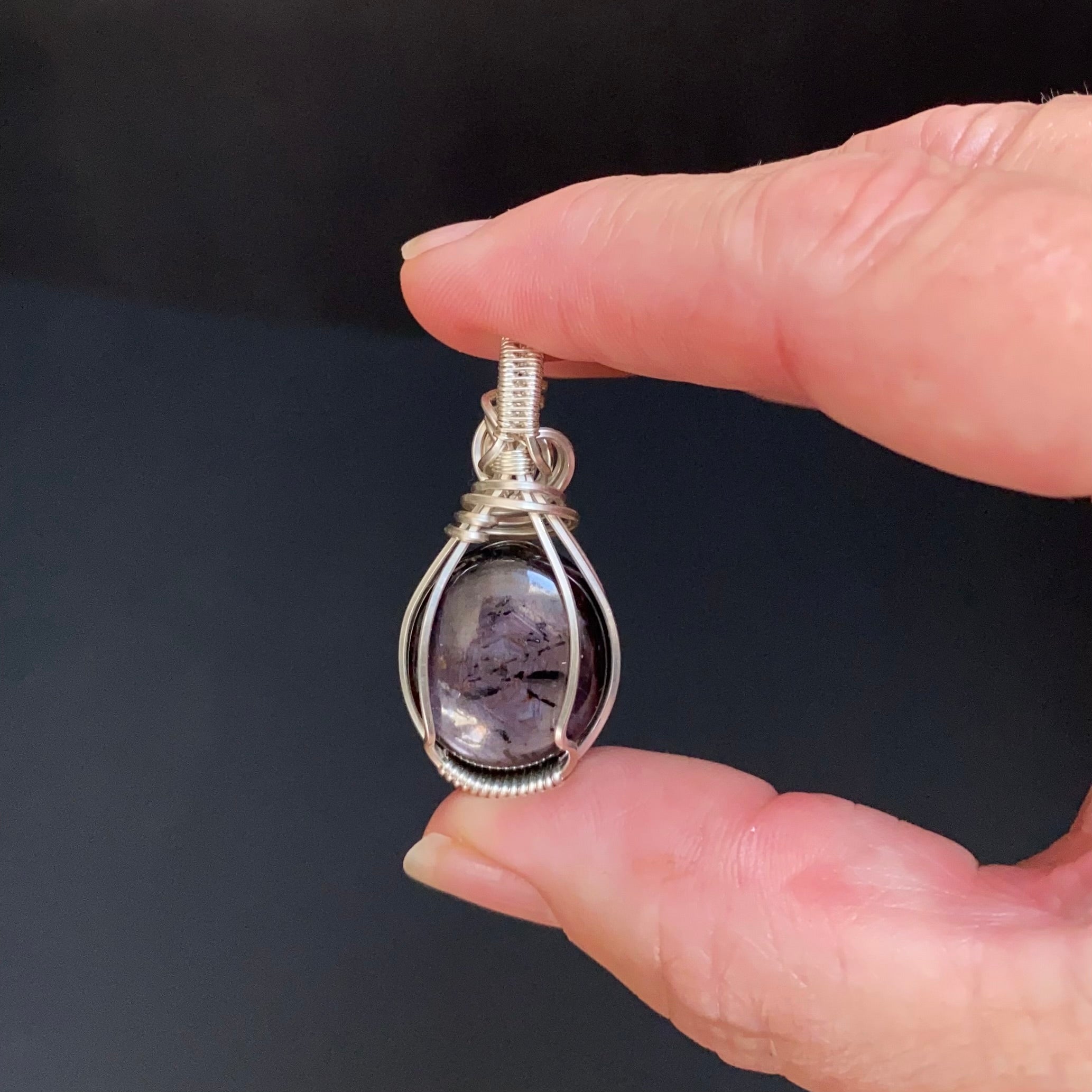 Tumbled Purple Sapphire Crystal & Sterling Silver Wire Wrapped Pendant