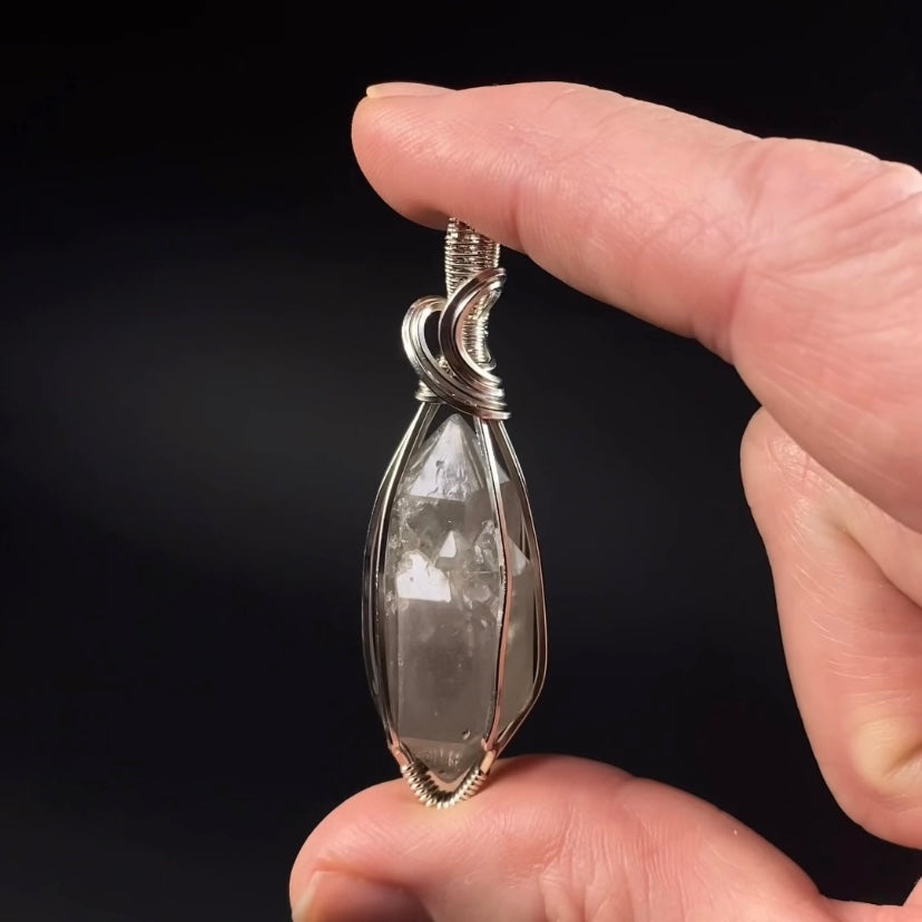Double Terminated Smoky Elestial Quartz Crystal & Sterling Silver Handmade Wire Wrapped Pendant