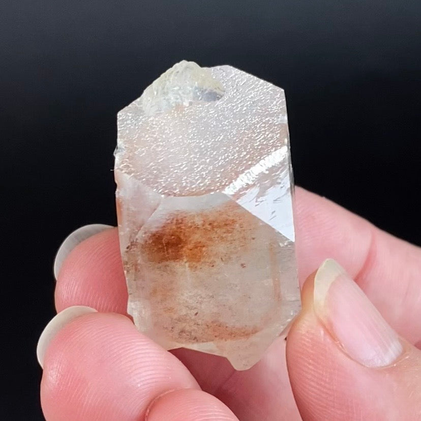Clear Pseudo Cubic Apophyllite Crystal Cluster with Red Hematite Inclusions