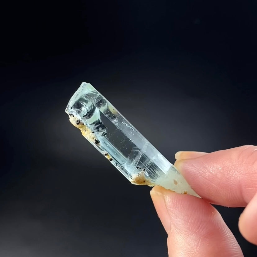 Facet Grade Aquamarine Rough Crystal with Minor Black Tourmaline & Feldspar