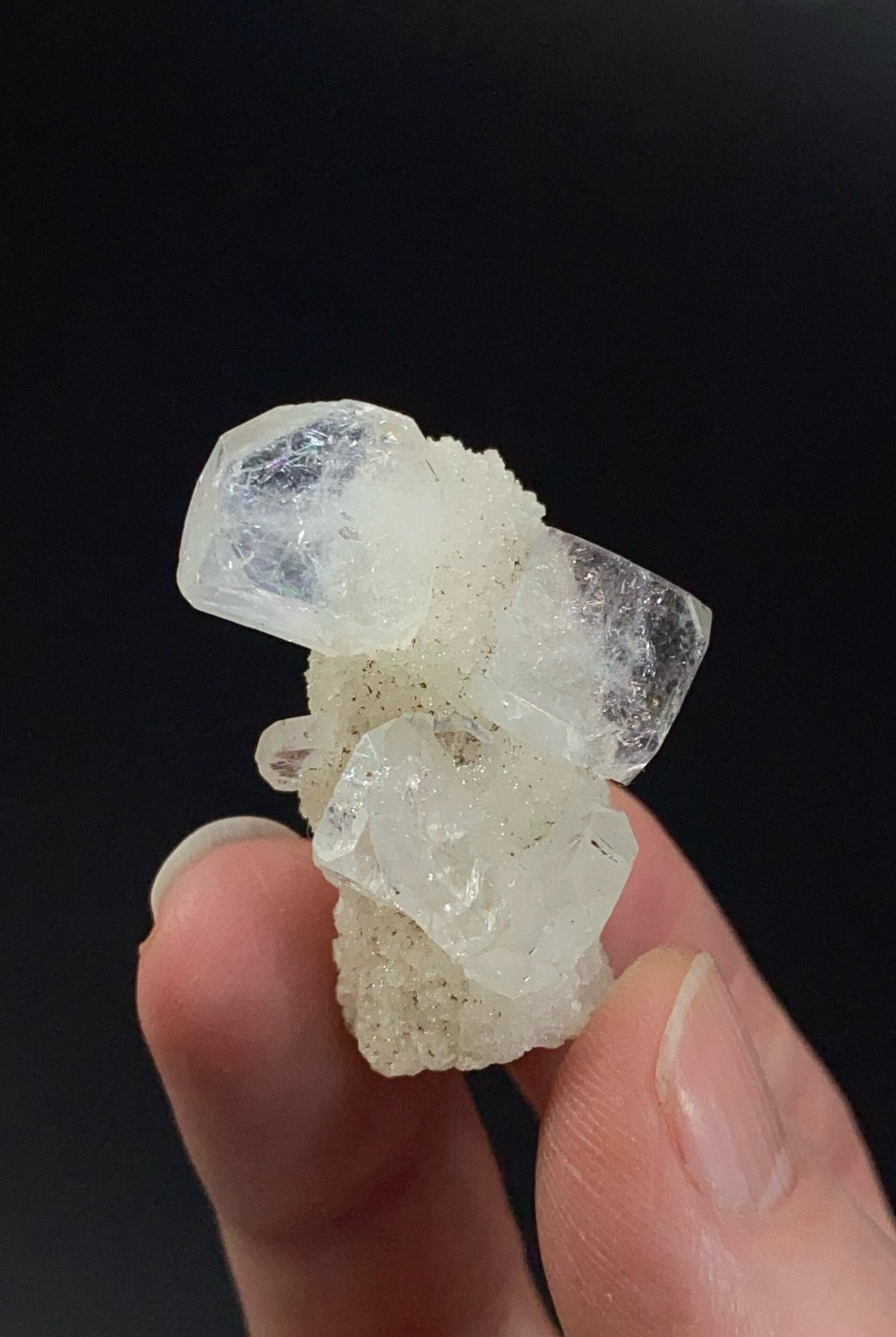 Clear Apophyllite Stalactite Formation Cluster with Quartz