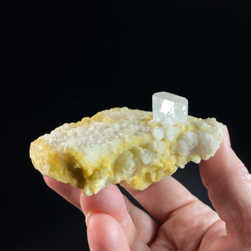 Clear Topaz with on Microcline Feldspar with Lepidolite Rosettes & Iron Oxide