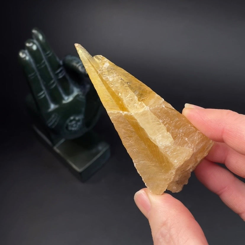 Phosphorescent Golden Feather Tapered Calcite Crystal