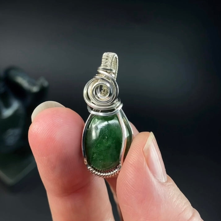 Tsavorite Garnet and Sterling Silver Wire Wrapped Pendant