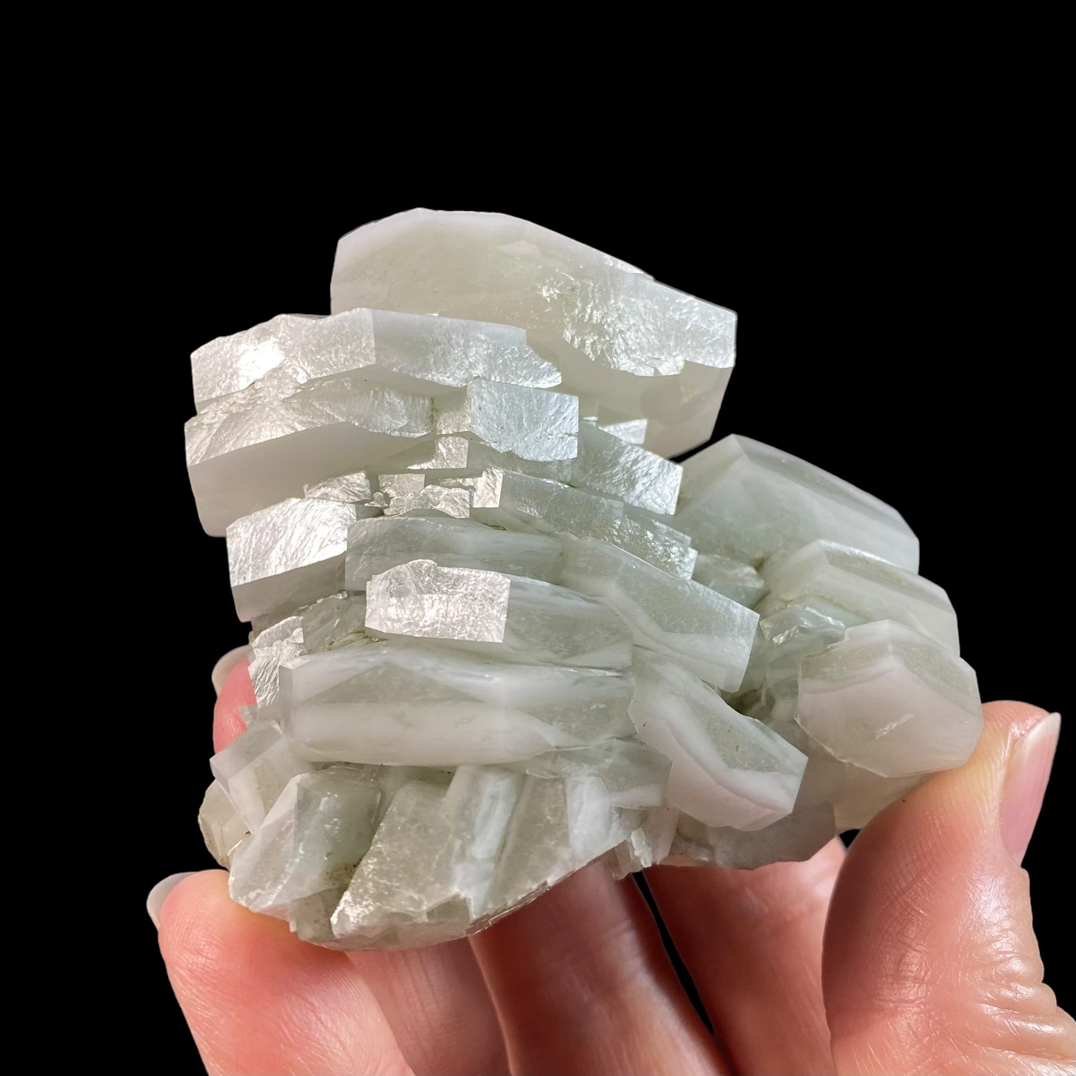 Fluorescent Hexagonal Sandwich Calcite Crystal Cluster