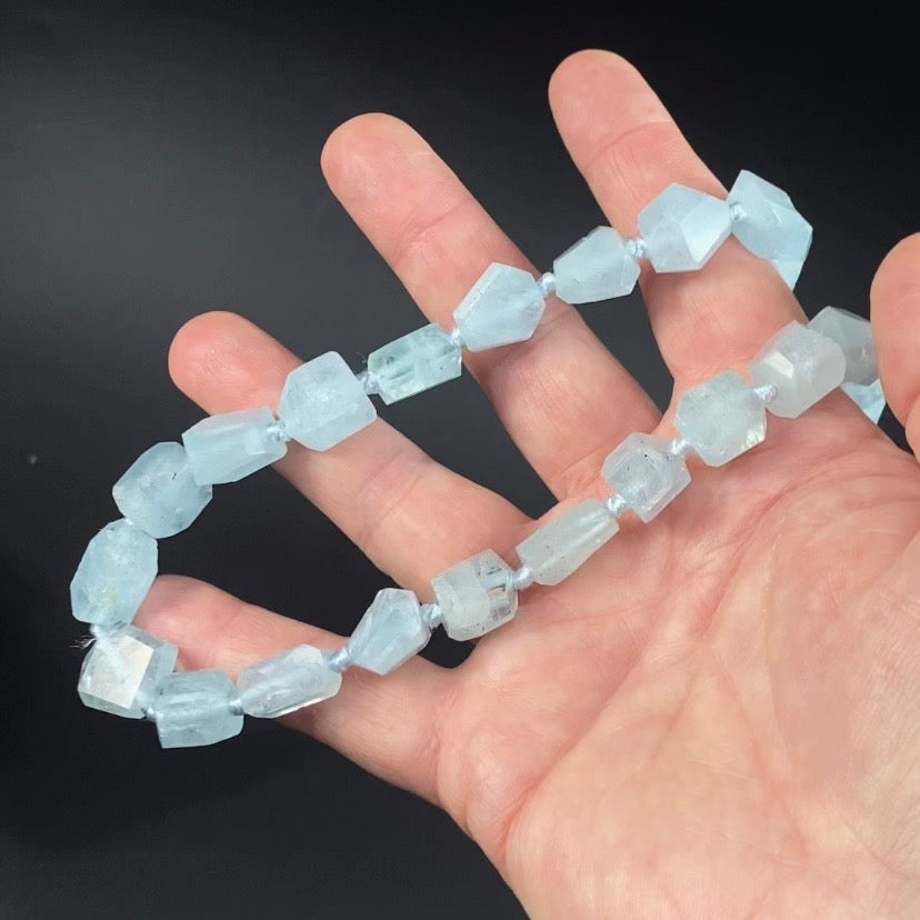 Polished Aquamarine Crystal Knotted Necklace