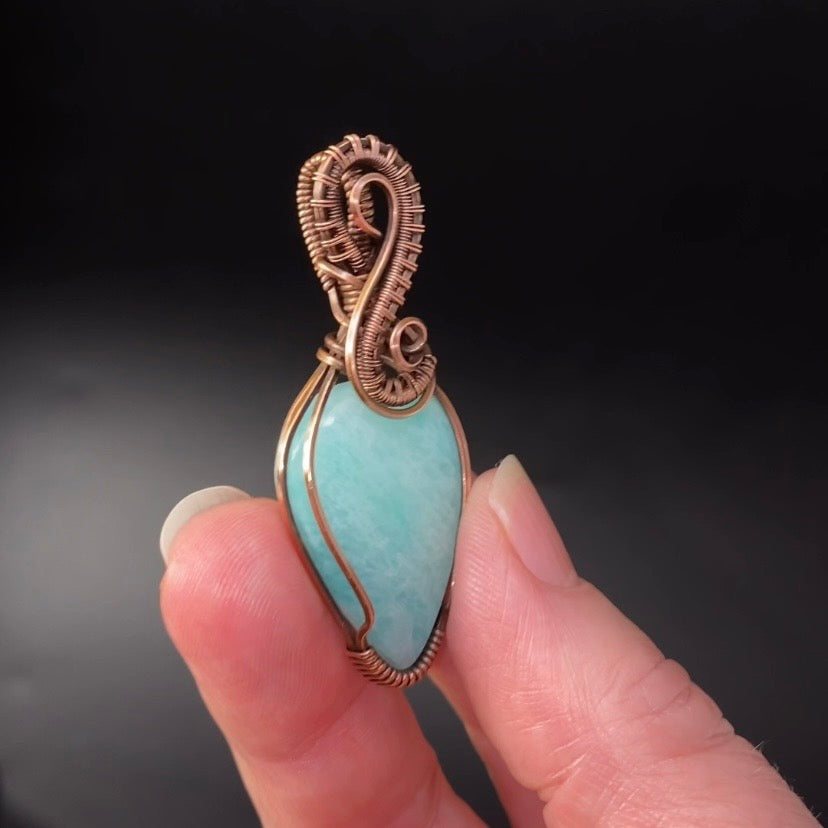 Amazonite and Copper Handmade Wire Wrapped Pendant