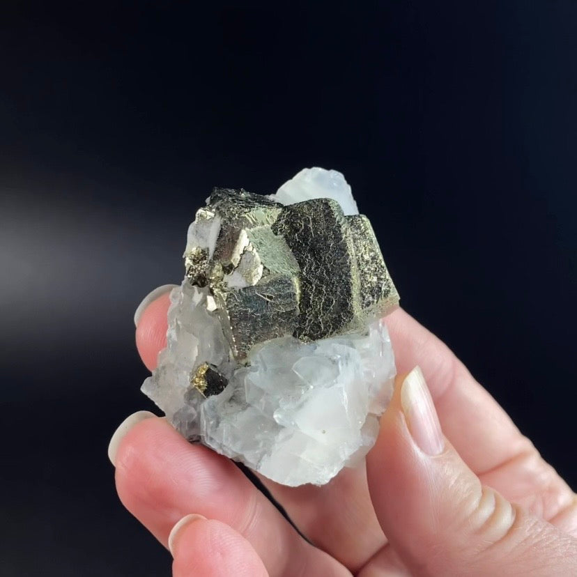 Cubic Pyrite & Fluorescent Calcite Cluster from Trepça Mines, Kosovo