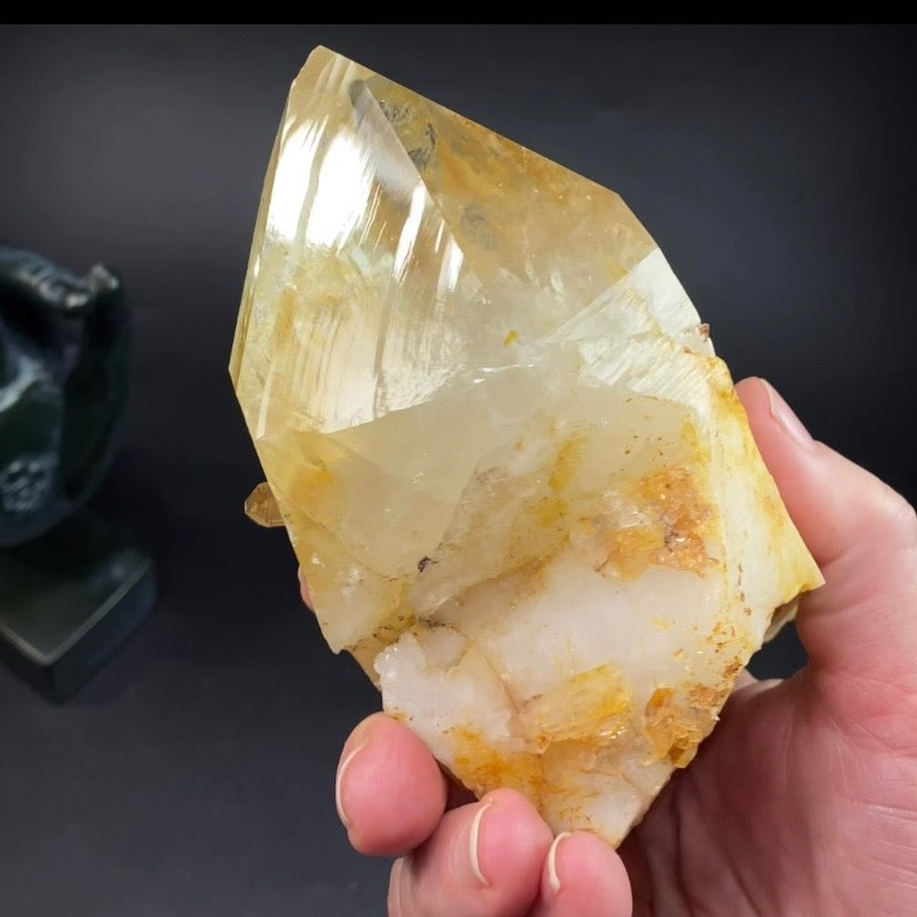 XL Natural Golden Healer Quartz Crystal with Yellow Iron Oxide Surface Coating