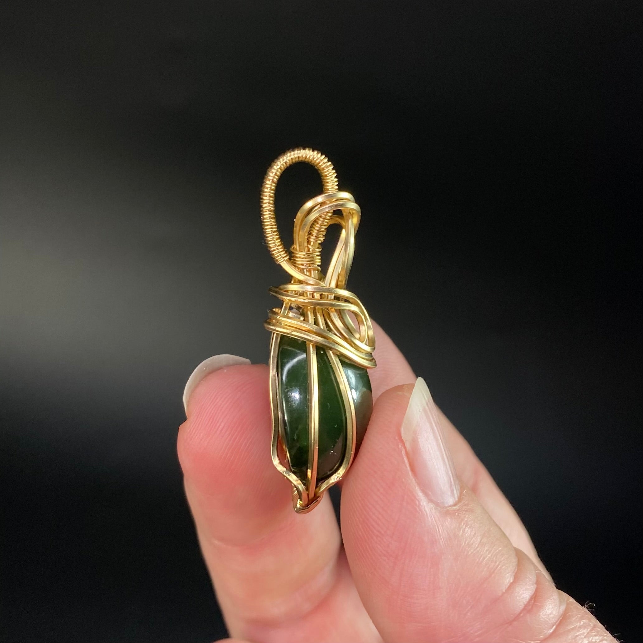 Nephrite Jade 14k Gold Filled Wire Wrapped Pendant