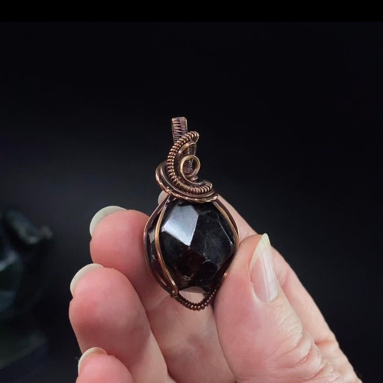 Polished Almandine Garnet and Copper Wire Wrapped Pendant