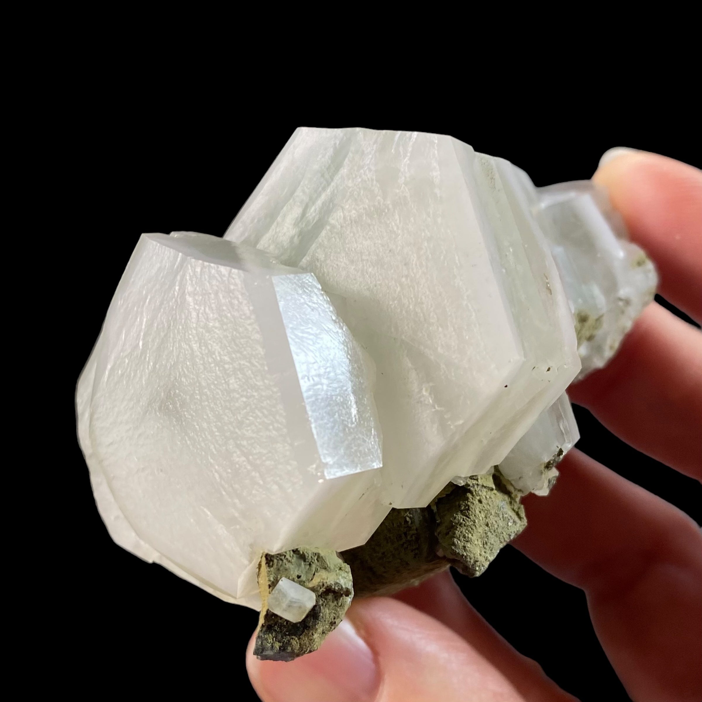 Fluorescent Hexagonal Sandwich Calcite Crystal Cluster