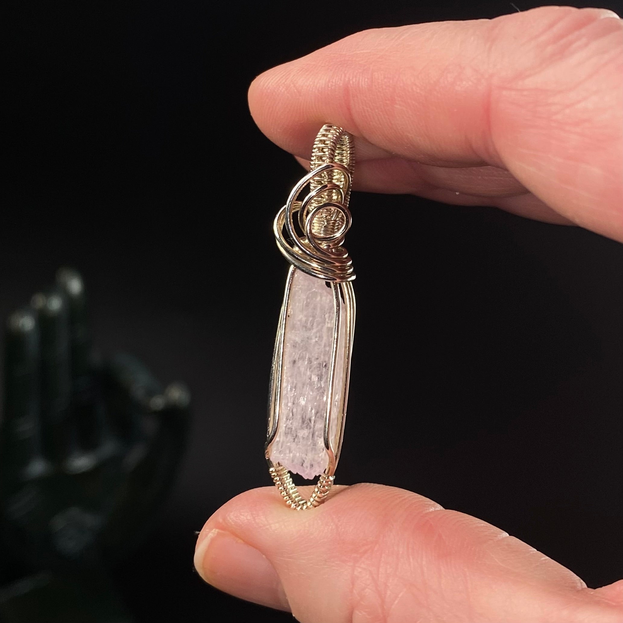 Fluorescent Spodumene Kunzite & Sterling Silver Wire Wrapped Pendant
