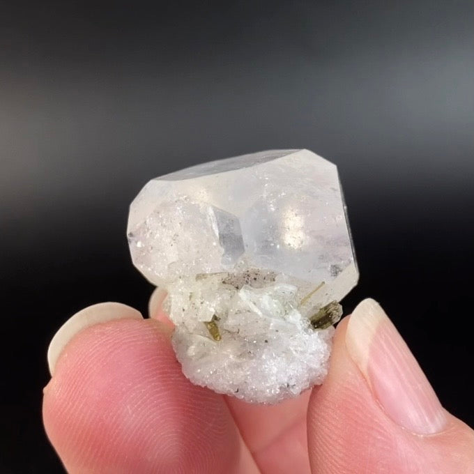 Aqua Morganite Crystal with Cat’s Eye Green Tourmaline & Albite