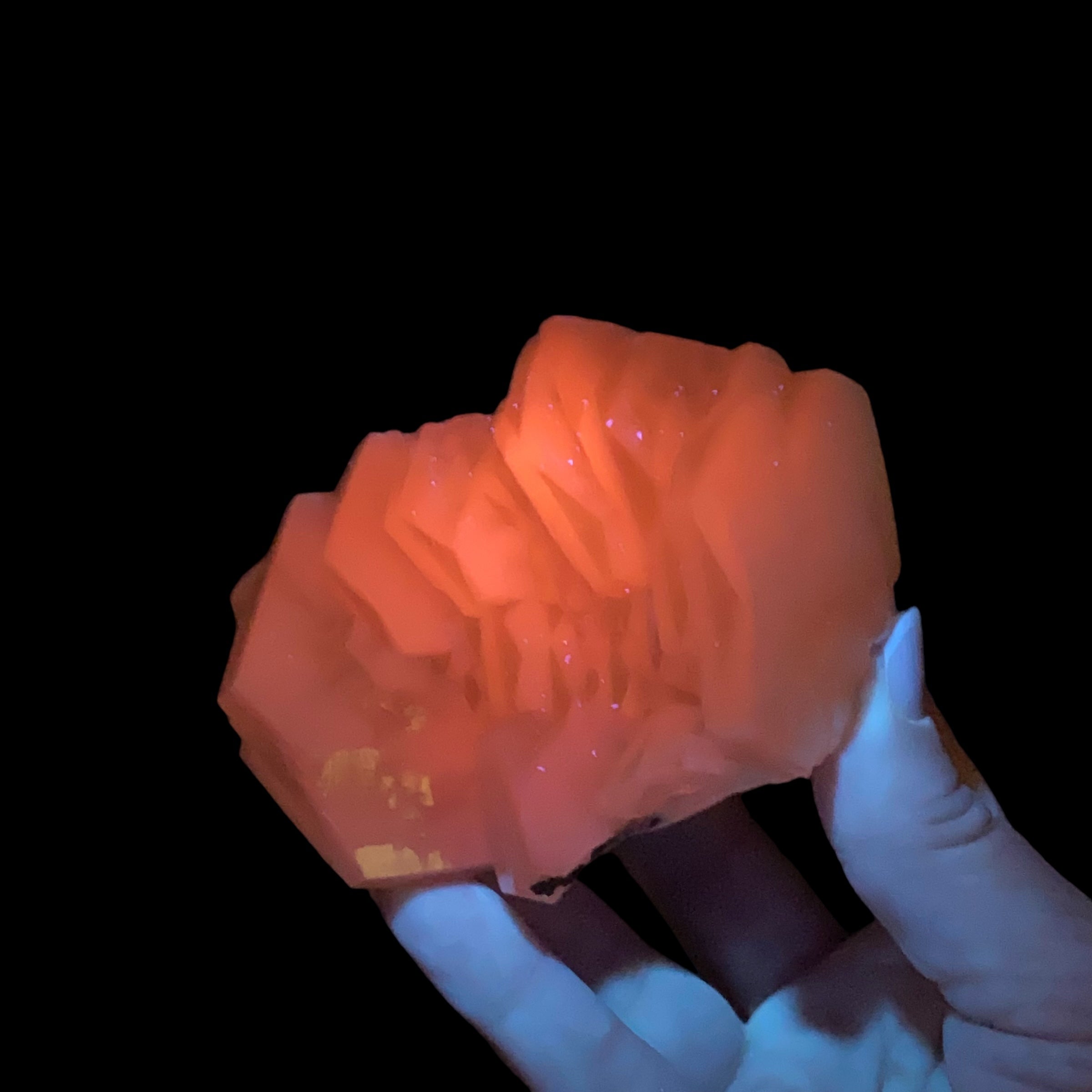 Fluorescent Hexagonal Sandwich Calcite Crystal Cluster