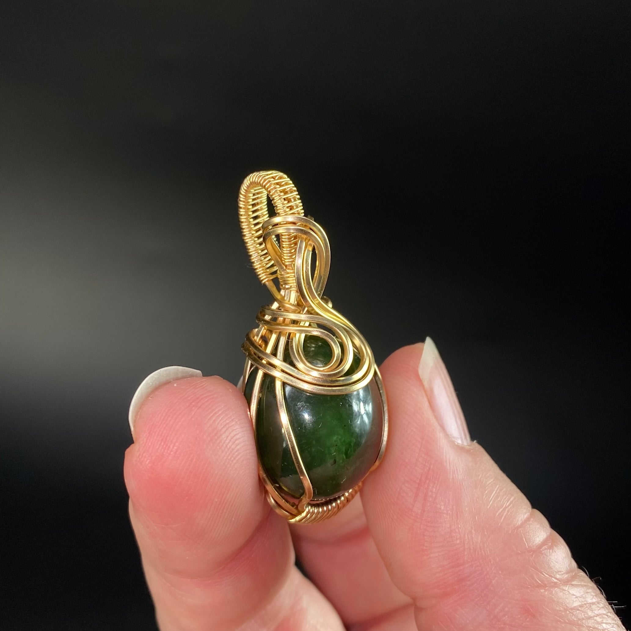 Nephrite Jade 14k Gold Filled Wire Wrapped Pendant