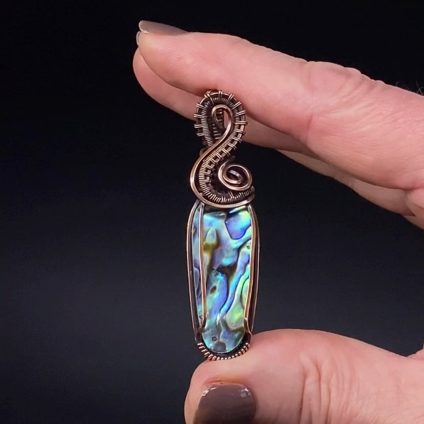 Abalone Shell Cabochon and Copper Wire Wrapped Pendant
