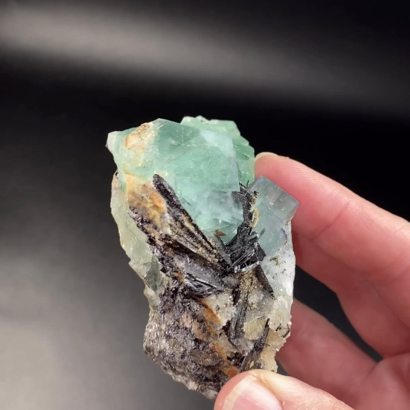 Green Cubic Fluorite Specimen with Stibnite & Pyrite, Yaogangxian Mine