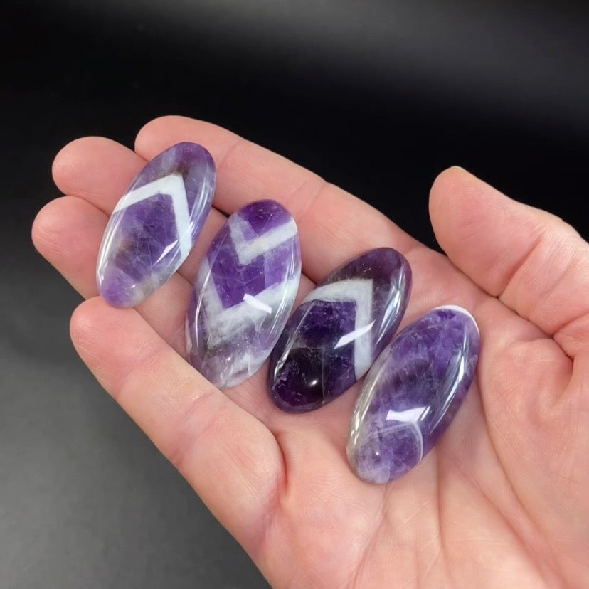 Chevron Purple Amethyst Oval Polished Cabochons - Choose Yours