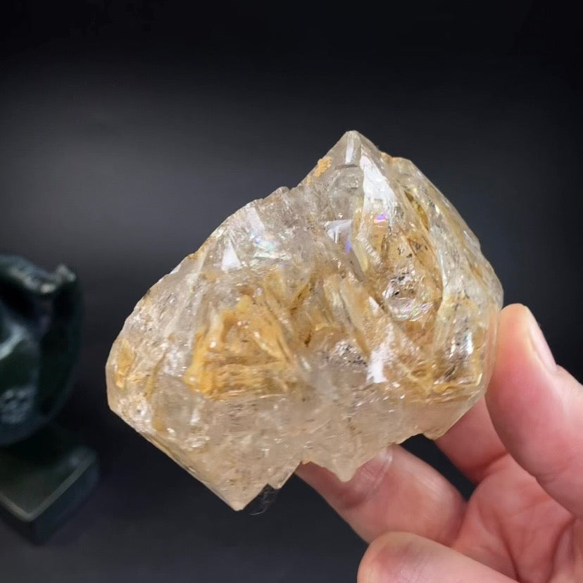 Double Terminated Fenster Quartz Crystal Cluster with Golden Clay Inclusions