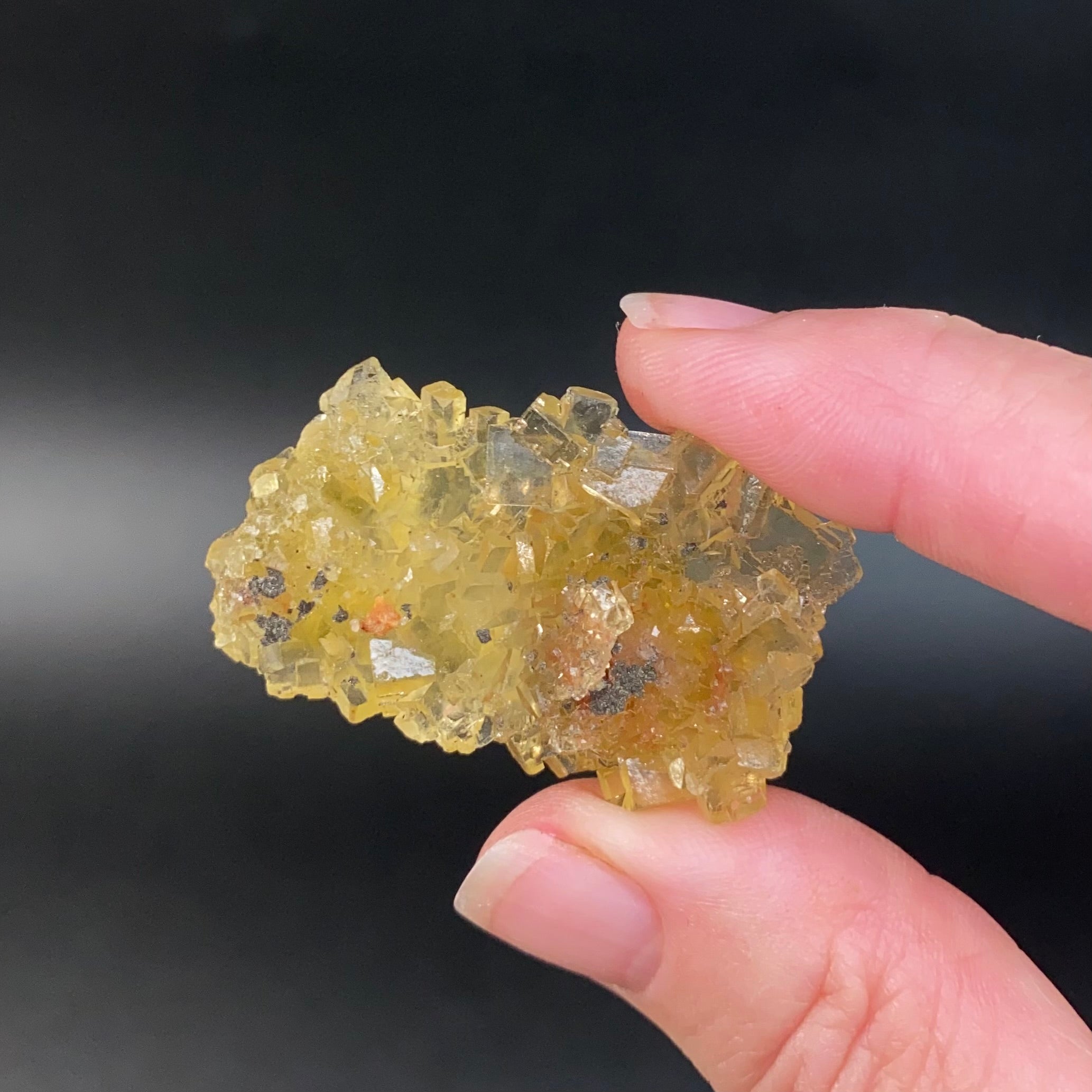 Yellow Moscona Cubic Fluorite Cluster from Asturias Spain - Phosphorescent