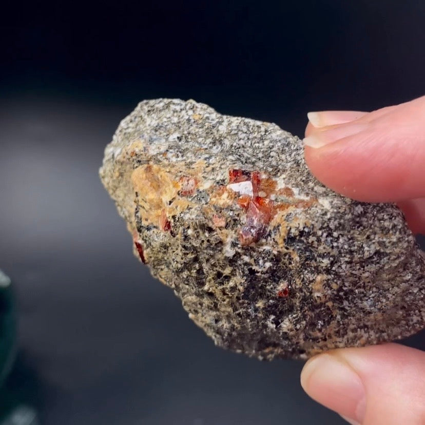 Zircon Crystals with Fluorescent Apatite Inclusions, Biotite-Calcite Aegirine matrix, Astore Valley, Pakistan