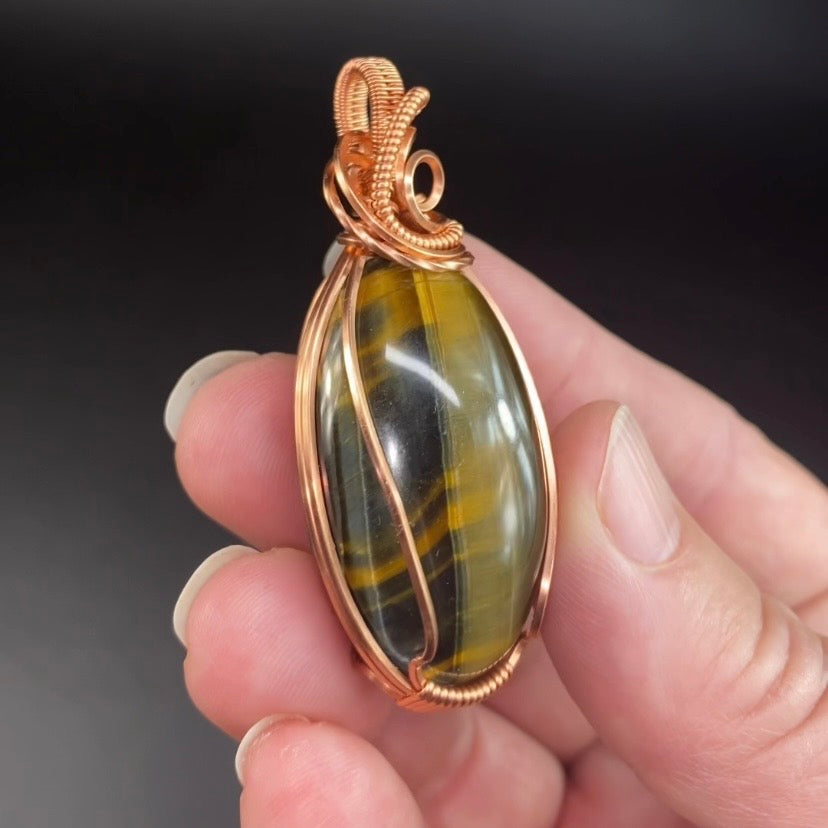 Tiger Eye & Copper Wire Wrapped Pendant