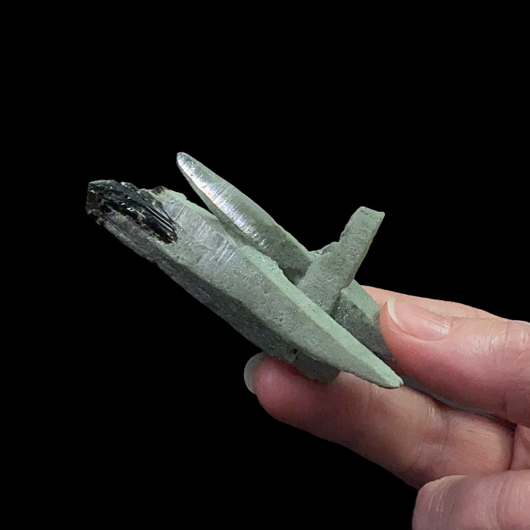 Epidote Crystal with Chlorite Included Laser Quartz Crystals
