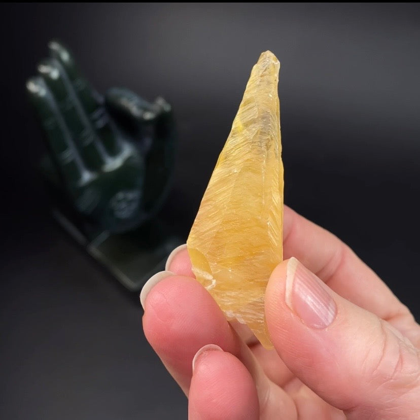 Phosphorescent Golden Feather Tapered Calcite Crystal