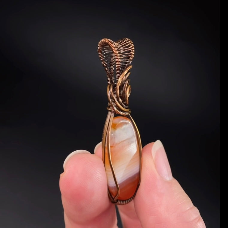 Carnelian Banded Agate & Copper Wire Wrapped Pendant
