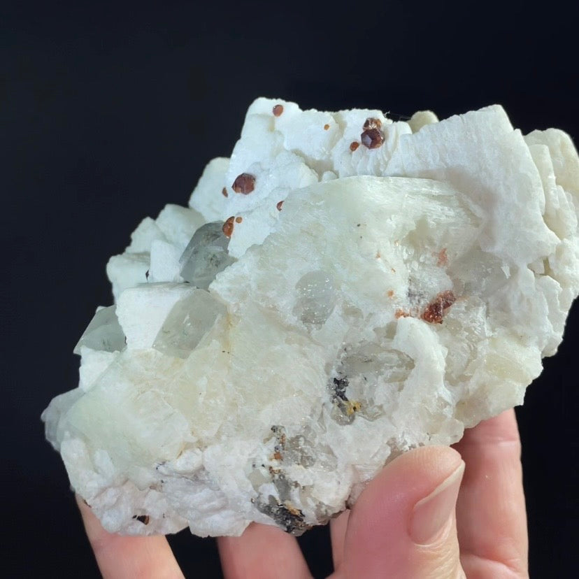 Red Spessartine Garnet Crystals with Quartz and Feldspar