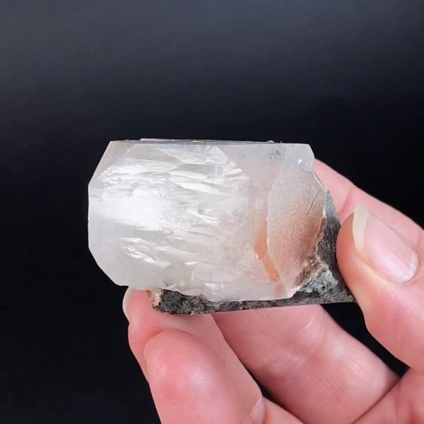 Clear Pseudo Cubic Apophyllite Crystal Cluster with Red Hematite Inclusions