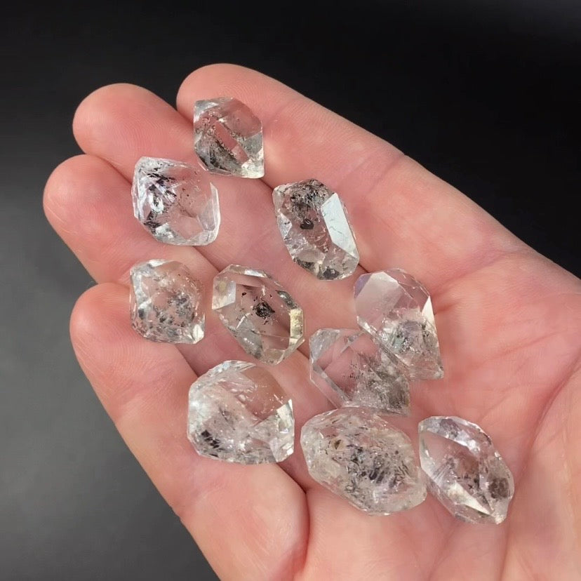 Double Terminated Diamond Style Quartz Pakimer Crystal Lot with Carbon Inclusions