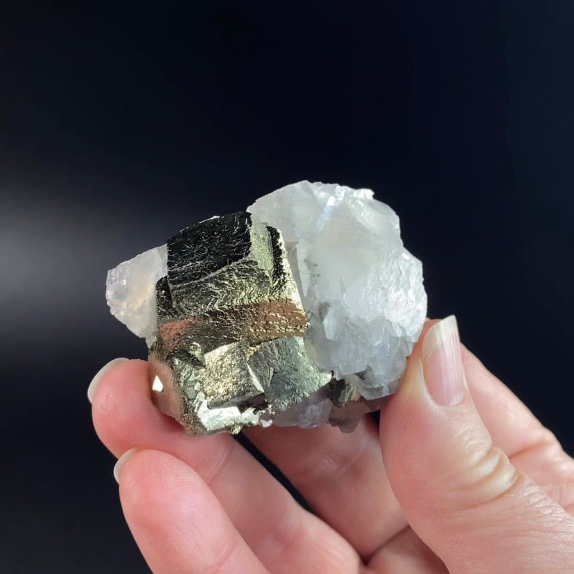 Cubic Pyrite & Fluorescent Calcite Cluster from Trepça Mines, Kosovo