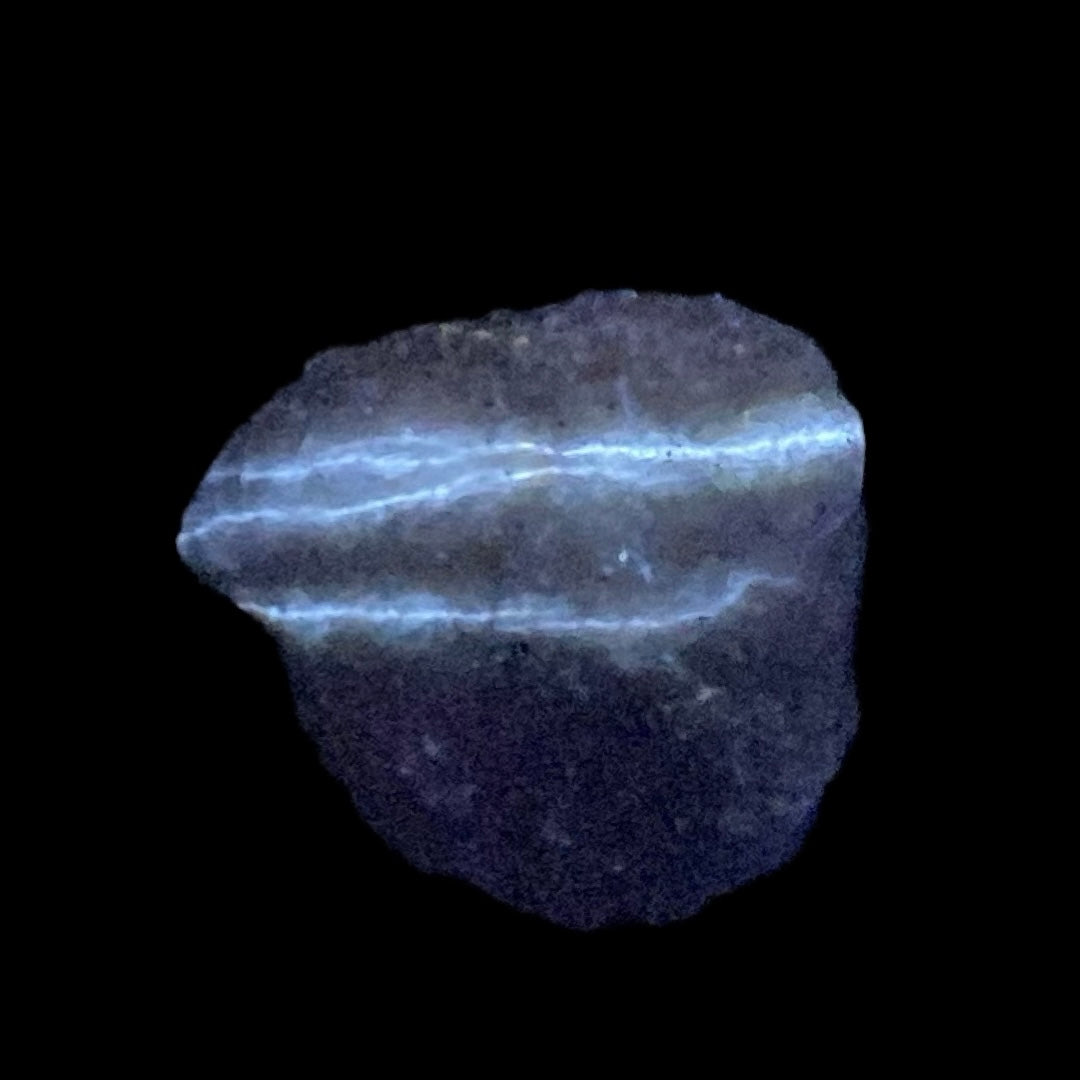 Fluorescent Aragonite “Lightning Bolt” on Calcite from Long Lake Zinc Mine, Ontario, Canada