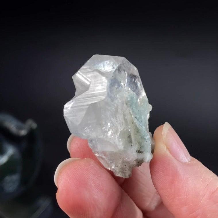 Clear Rare Tabular Apophyllite Crystal with Minor Celadonite - High Vibration Crystals and Minerals