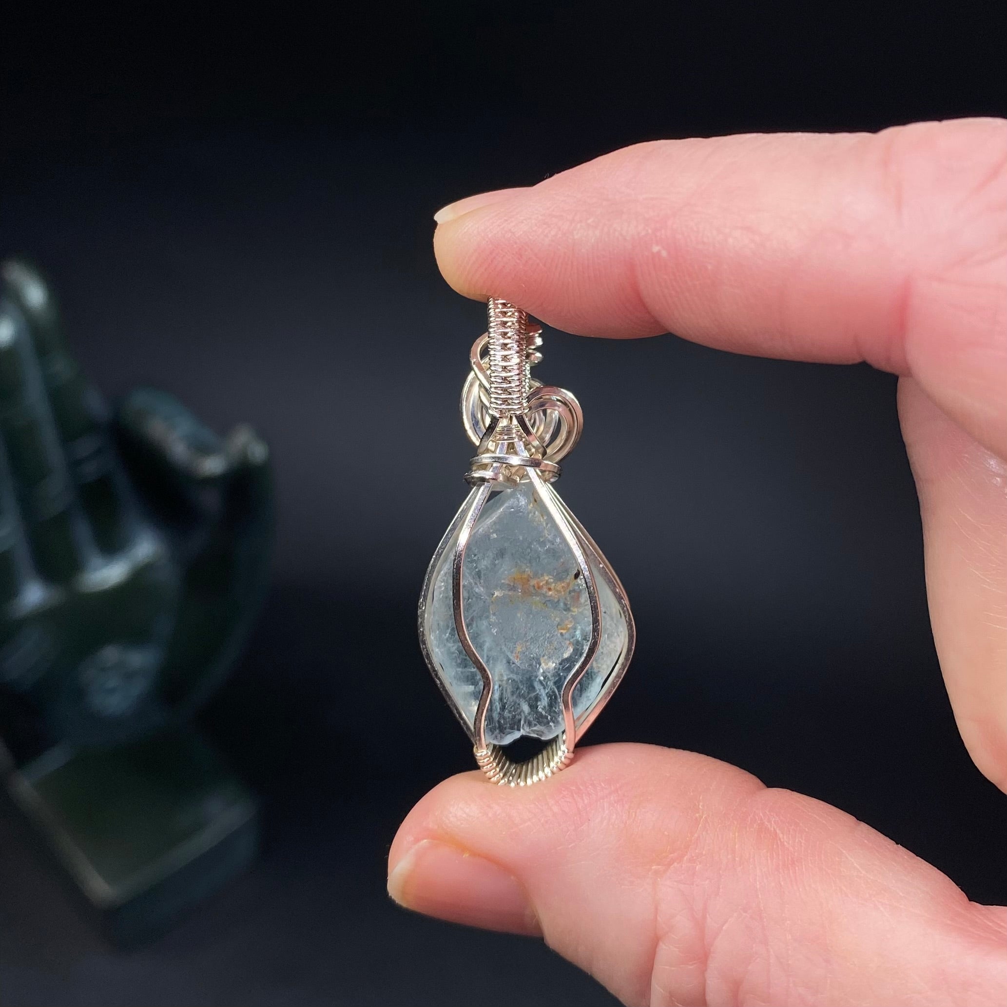 River Tumbled Natural Blue Topaz Crystal & Sterling Silver Wire Wrapped Pendant