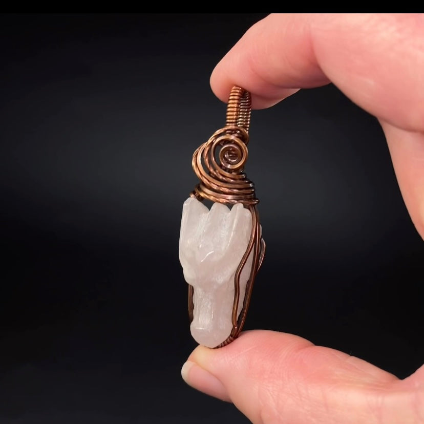 Rose Quartz Dragon and Copper Wire Wrapped Pendant
