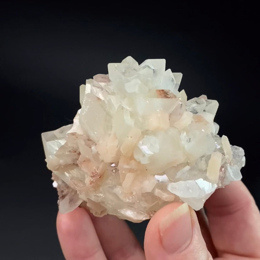 Clear Apophyllite Crystal Cluster with Hematite Inclusions and Stilbite
