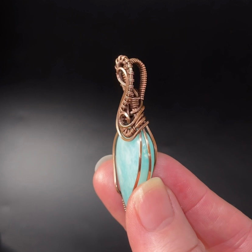 Amazonite and Copper Handmade Wire Wrapped Pendant