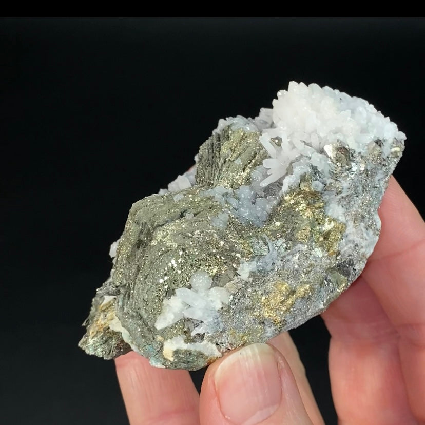 Pyrite After Pyrrhotite with Calcite, Quartz & Boulangerite from Trepca Mine Complex, Kosovo