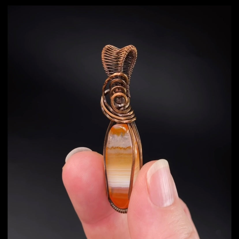 Carnelian Banded Agate & Copper Wire Wrapped Pendant