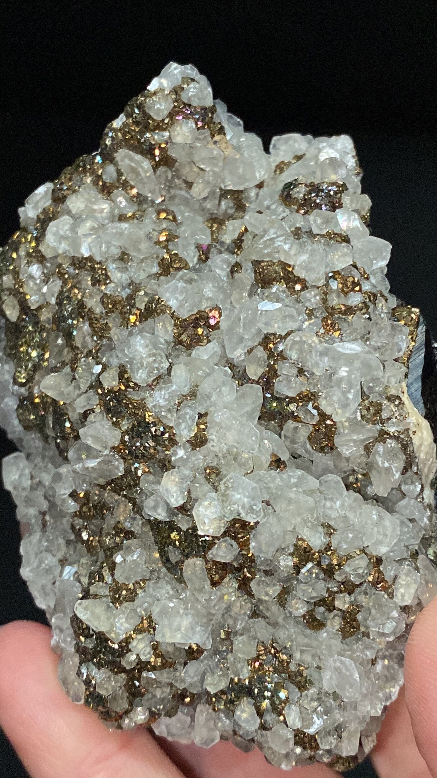 Sphalerite Cluster with Fluorescent Calcite & Pyrite