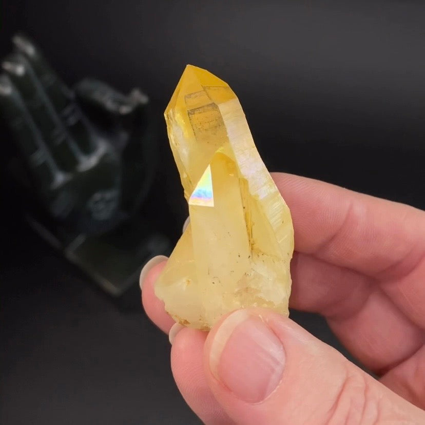 Golden Quartz Crystal Cluster with Natural Rainbow Iridescent Iron Oxide Surface - Natural Crystals
